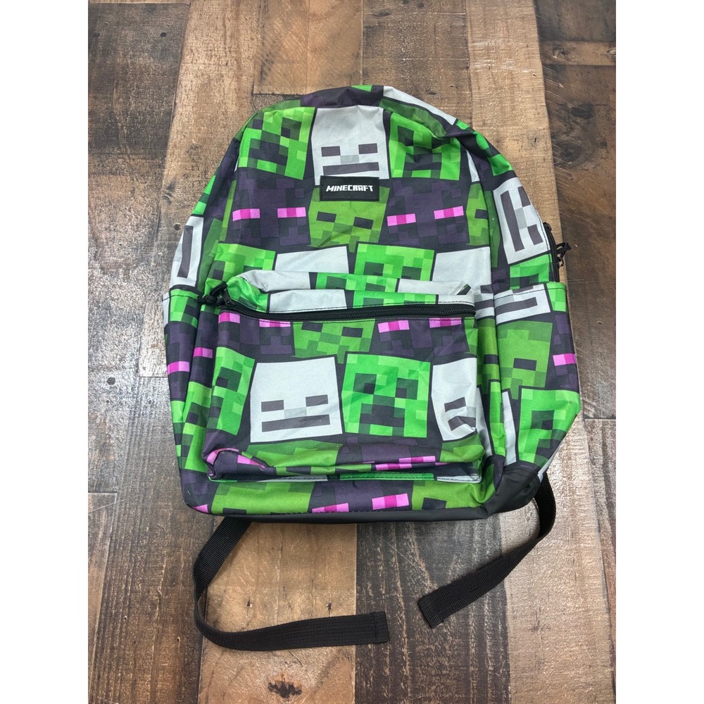Minecraft Backpack Kids Green All Over Print Creeper Skeleton Enderman Good